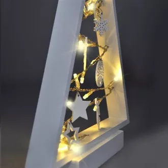 Solight LED drevený vianočný stromček s ozdobami, 15LED, prírodné drevo, 37cm, 2x AA Solight LED drevený vianočný stromček s ozdobami, 15LED, prírodné drevo, 37cm, 2x AA