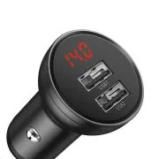 Baseus duálny USB adaptér do automobilu s displejom 4, 8A 24W, sivá