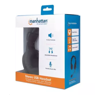 MANHATTAN Slúchadlá s mikrofónom Stereo USB Headset, box