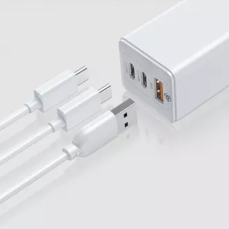 Baseus GaN duálny adaptér USB-A + 2* USB-C 65W biela