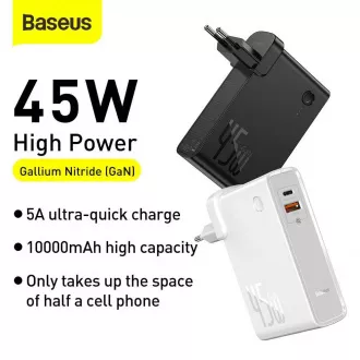 Baseus Power Station GaN 2v1 QC USB-A + USB-C a powerbank 10000mAh 45W a kábel USB-C/USB-C 60W 1m, biela