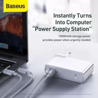 Baseus Power Station GaN 2v1 QC USB-A + USB-C a powerbank 10000mAh 45W a kábel USB-C/USB-C 60W 1m, biela