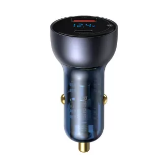 Baseus Particular Digital Display duálny adaptér do automobilu USB-A QC + USB-C 65W, šedá