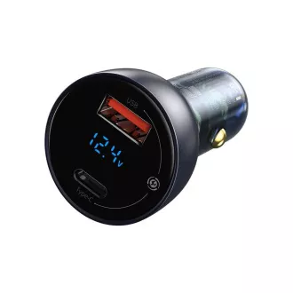 Baseus Particular Digital Display duálny adaptér do automobilu USB-A QC + USB-C 65W, šedá