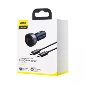 Baseus Particular Digital Display duálny adaptér do automobilu USB-A QC + USB-C 65W, šedá
