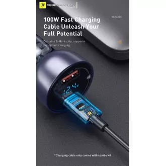 Baseus Particular Digital Display duálny adaptér do automobilu USB-A QC + USB-C 65W, šedá