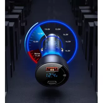 Baseus Particular Digital Display duálny adaptér do automobilu USB-A QC + USB-C 65W, šedá