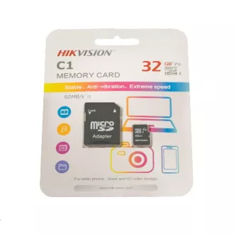 HIKVISION MicroSDHC karta 32GB C1 (R: 92MB/s, W: 15MB/s) + adaptér