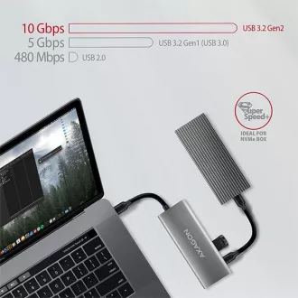 AXAGON HMC-5G2, USB 10Gbps húb, porty 2x USB-A, 2x USB-C, HDMI 4k/60, PD 100W, kábel USB-C 13cm