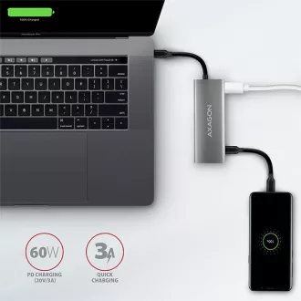 AXAGON HMC-5G2, USB 10Gbps húb, porty 2x USB-A, 2x USB-C, HDMI 4k/60, PD 100W, kábel USB-C 13cm