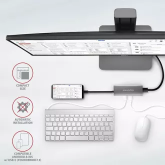 AXAGON HMC-5G2, USB 10Gbps húb, porty 2x USB-A, 2x USB-C, HDMI 4k/60, PD 100W, kábel USB-C 13cm