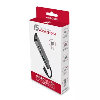 AXAGON HMC-5G2, USB 10Gbps húb, porty 2x USB-A, 2x USB-C, HDMI 4k/60, PD 100W, kábel USB-C 13cm