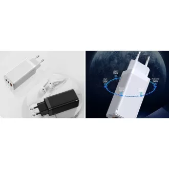 Baseus GaN rýchlo nabíjací EU adaptér USB-C + USB 65W + kábel USB-C do USB-C 100W 1m, čierna