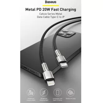 Baseus Cafule Series nabíjací / dátový kábel USB-C na Lightning PD 20W 1m, čierna