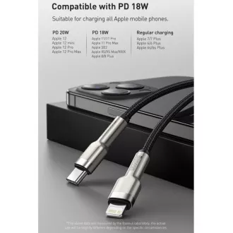 Baseus Cafule Series nabíjací / dátový kábel USB-C na Lightning PD 20W 2m, čierna