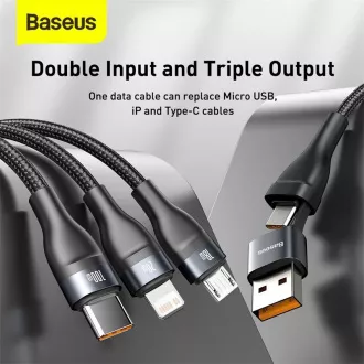 Baseus Flash Series 3v2 nabíjací / dátový kábel USB/USB-C na MicroUSB + Lightning + USB-C 100W 1, 2m, šedá-čierna