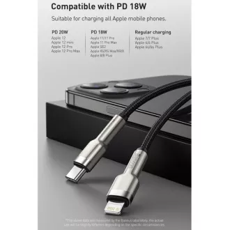 Baseus Cafule Series nabíjací / dátový kábel USB-C na Lightning PD 20W 0.25m, čierna