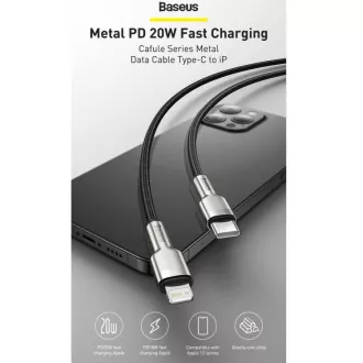 Baseus Cafule Series nabíjací / dátový kábel USB-C na Lightning PD 20W 0.25m, čierna
