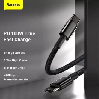 Baseus Tungsten Gold rýchlonabíjací / dátový kábel USB-C na USB-C 100W 1m, čierna
