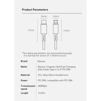 Baseus Tungsten Gold rýchlonabíjací / dátový kábel USB-C na Lightning PD 20W 1m, čierna