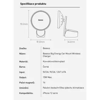 Baseus Big Energy držiak s bezdrôtovým nabíjaním 15W čierna (kompatibilný s Apple iPhone 12 Series) Baseus Big Energy držiak s bezdrôtovým nabíjaním 15W čierna (kompatibilný s Apple iPhone 12 Series)