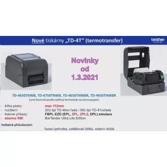 BROTHER tlačiareň štítkov TD-4750TNWB (tlač štítkov, 300 dpi, max šírka štítkov 112 mm) USB, LAN, WiFi, Bluetooth, RS-232C BROTHER tlačiareň štítkov TD-4750TNWB (tlač štítkov, 300 dpi, max šírka štítkov 112 mm) USB, LAN, WiFi, Bluetooth, RS-232C