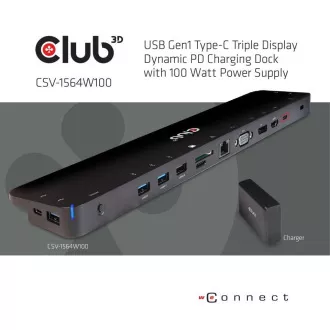 Club3D Dokovacia stanica USB-C 14v1, 1xDP, 1xHDMI, 1xVGA, 2xUSB-C, 5xUSB, čítačka SD kariet, 1xRJ45, čierna