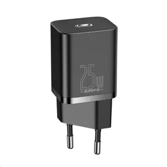 Baseus Super Si rýchlonabíjačka 1C 25W EU + kábel Type-C/Type-C 3A 1m čierna