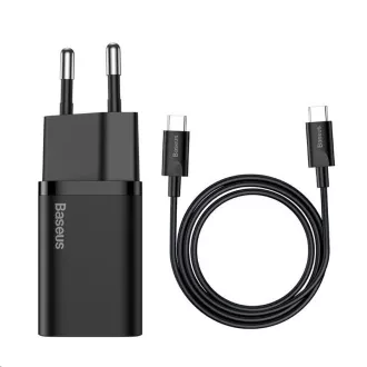 Baseus Super Si rýchlonabíjačka 1C 25W EU + kábel Type-C/Type-C 3A 1m čierna