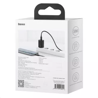 Baseus Super Si rýchlonabíjačka 1C 25W EU + kábel Type-C/Type-C 3A 1m čierna