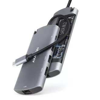 AXAGON HMC-6M2, USB 3.2 Gen 1 húb, porty 2x USB-A, HDMI, RJ-45 GLAN, SATA M.2 slot, PD 100W, kábel USB-C 18cm AXAGON HMC-6M2, USB 3.2 Gen 1 húb, porty 2x USB-A, HDMI, RJ-45 GLAN, SATA M.2 slot, PD 100W, kábel USB-C 18cm