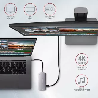 AXAGON HMC-6M2, USB 3.2 Gen 1 húb, porty 2x USB-A, HDMI, RJ-45 GLAN, SATA M.2 slot, PD 100W, kábel USB-C 18cm AXAGON HMC-6M2, USB 3.2 Gen 1 húb, porty 2x USB-A, HDMI, RJ-45 GLAN, SATA M.2 slot, PD 100W, kábel USB-C 18cm