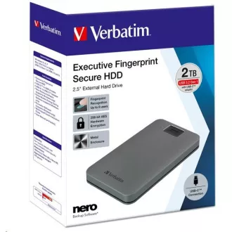 VERBATIM externý HDD 2.5" 2TB, Executive Fingerprint Secure, USB 3.2 Gen 1/USB-C, šedá
