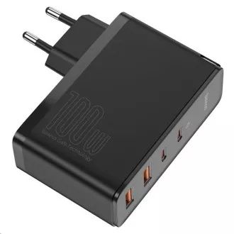 Baseus GaN2 Pre rýchlonabíjací adaptér 2x Type-C + 2x USB-A 100W čierna