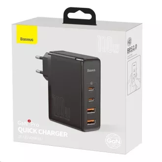 Baseus GaN2 Pre rýchlonabíjací adaptér 2x Type-C + 2x USB-A 100W čierna