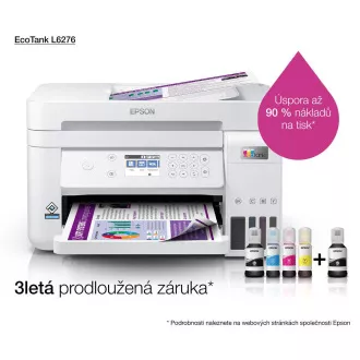 EPSON tlačiareň ink EcoTank L6276, 3v1, A4, 1200x4800dpi, 33ppm, USB, Wi-Fi, LAN, biela, Záruka 5 rokov po registrácii zdarma