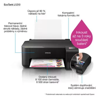EPSON tlačiareň ink EcoTank L1210, A4, 1440x5760dpi, 33ppm, USB