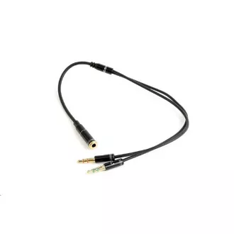 GEMBIRD Kábel rozdvojka jack 3, 5mm (4 pólový) na 2x3, 5mm F/M, kovové koncovky, 20cm, čierna