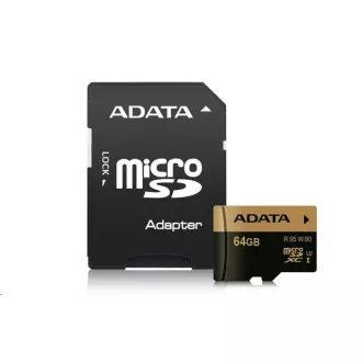 ADATA MicroSDXC karta 64GB Premier Pro UHS-I V30S (R: 100/W: 80 MB/s) + SD adaptér ADATA MicroSDXC karta 64GB Premier Pro UHS-I V30S (R: 100/W: 80 MB/s) + SD adaptér