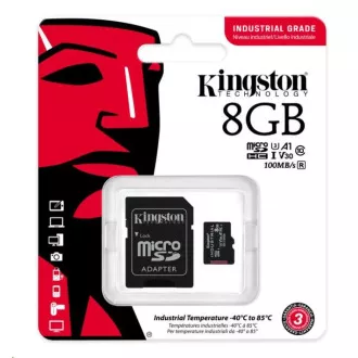 Kingston 8GB microSDHC Industrial C10 A1 pSLC Card + SD Adapter