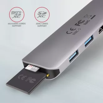 AXAGON HMC-5, USB 3.2 Gen 1 húb, porty 2x USB-A, HDMI, SD/microSD slot, PD 100W, kábel USB-C 20cm