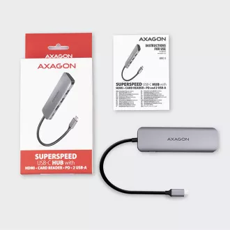 AXAGON HMC-5, USB 3.2 Gen 1 húb, porty 2x USB-A, HDMI, SD/microSD slot, PD 100W, kábel USB-C 20cm AXAGON HMC-5, USB 3.2 Gen 1 húb, porty 2x USB-A, HDMI, SD/microSD slot, PD 100W, kábel USB-C 20cm