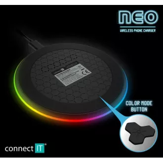 CONNECT IT bezdrôtová nabíjačka NEO QiRGB, herná, 10 W, čierna