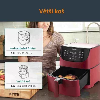 Cosori CP158-AF PREMIUM - 5.5L teplovzdušná fritéza + 5x špíz a gril. rošt, red Cosori CP158-AF PREMIUM - 5.5L teplovzdušná fritéza + 5x špíz a gril. rošt, red
