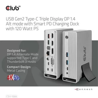 Club3D Dokovacia stanica USB-C 12v1, 1xDP, 2xHDMI, 1xVGA, 2xUSB-C, 4xUSB, 1xRJ45, 1x3.5mm, sivá