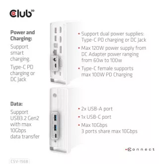 Club3D Dokovacia stanica USB-C 12v1, 1xDP, 2xHDMI, 1xVGA, 2xUSB-C, 4xUSB, 1xRJ45, 1x3.5mm, sivá