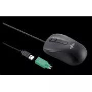 FUJITSU myš M530 USB - 1200dpi Laser Mouse Combo - redukcia USB PS2, 3 button Wheel Mouse with Tilt-Wheel-Function -ČIERNA
