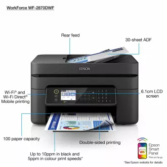 EPSON tlačiareň ink WorkForce WF-2870, A4, 5760x1440 dpi, 33 ppm, USB, WiFi, LAN, LCD