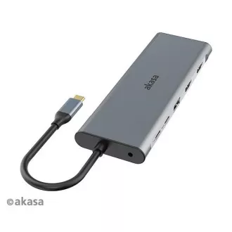 AKASA Dokovacia stanica USB-C 14v1, USB-C (power+dáta), USB 2.0, 2xHDMI, VGA, RJ45, USB 3.2, čítačka kariet, 3, 5mm jack