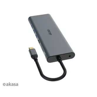AKASA Dokovacia stanica USB-C 14v1, USB-C (power+dáta), USB 2.0, 2xHDMI, VGA, RJ45, USB 3.2, čítačka kariet, 3, 5mm jack